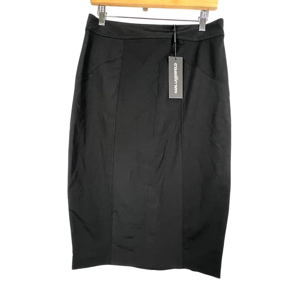 Karl Lagerfeld Womens 6 Pencil Skirt Black Stretch Midi Exposed‎ Zip LOWN9359